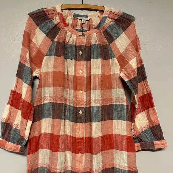 Lucky Brand Plaid button front dress babydoll Size small petite cotton/linen - Picture 7 of 10